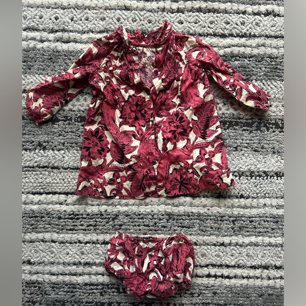Burberry baby girl's dress and diaper cover set
